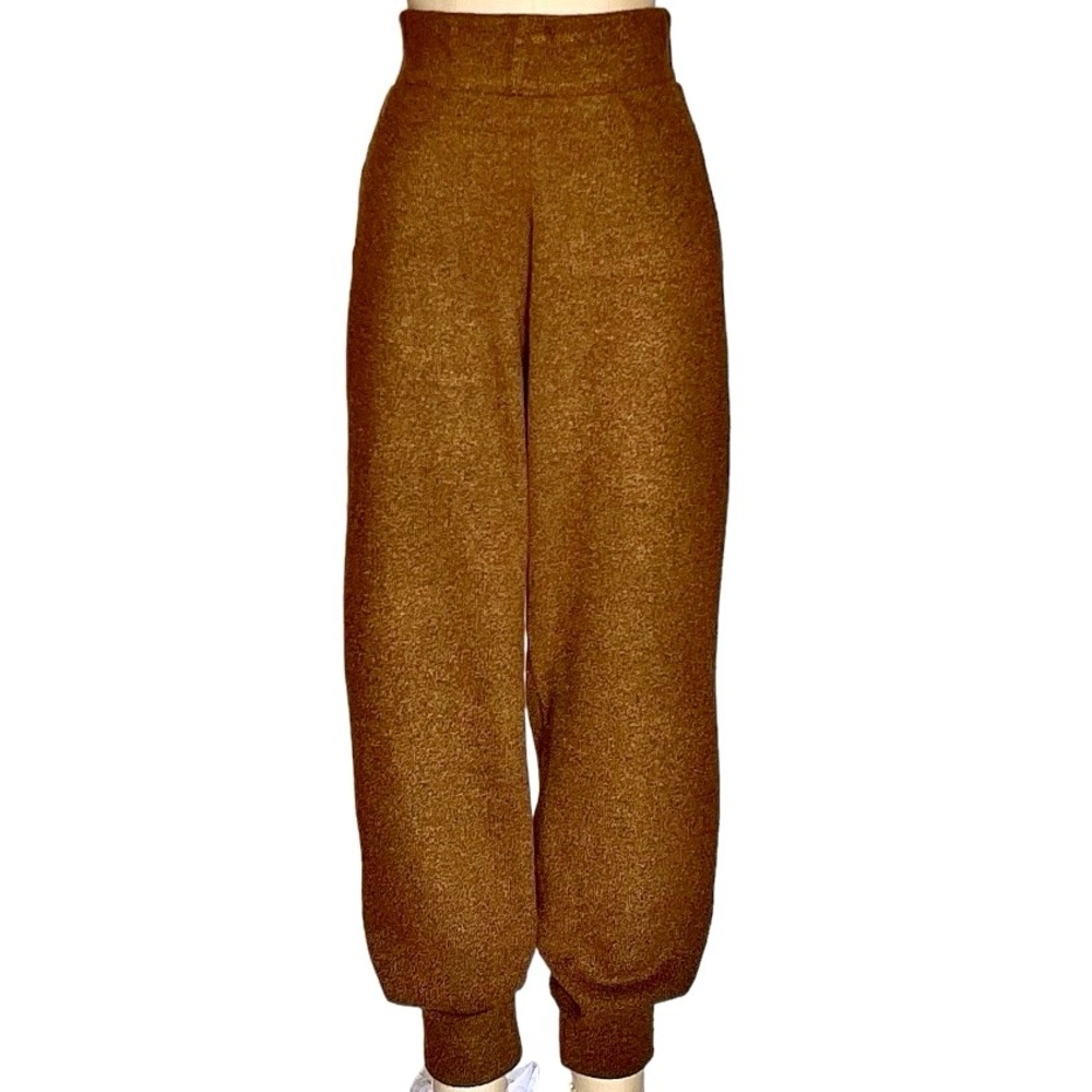 High Waisted Knit Track Joggers Sweatpants Fleece Pants side Small caramel brown